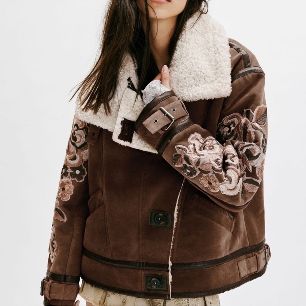 Free People We The Free Andies Moto Jacket – Vegan Leather Sherpa Lined – M - Picture 5 of 17